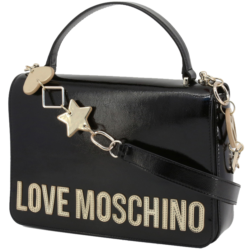 

Love Moschino Black Faux Shiny Leather Top Handle Bag