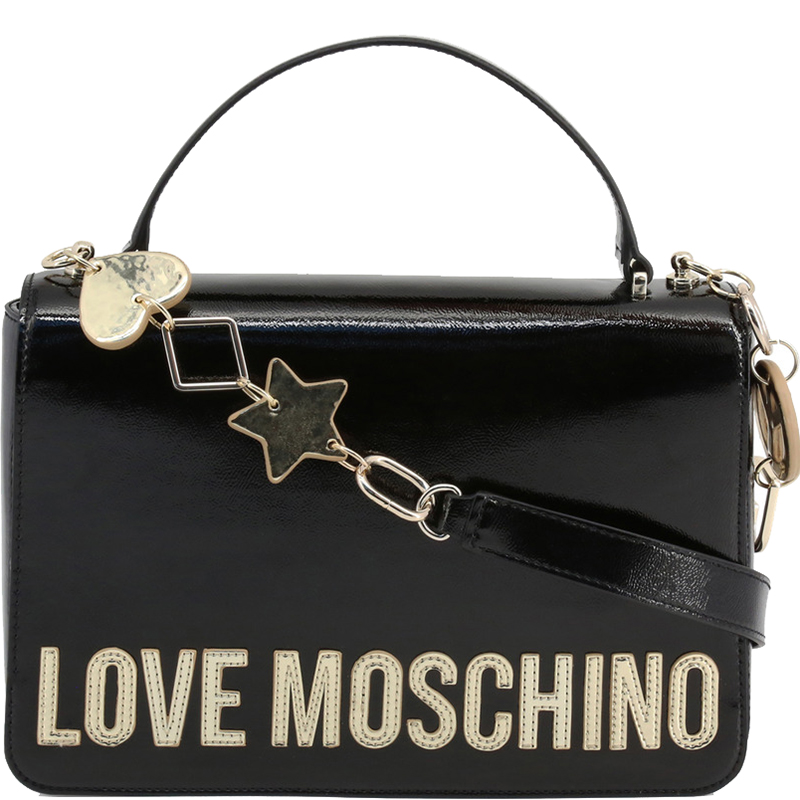 Pre Owned Love Moschino Black Faux Shiny Leather Top Handle Bag