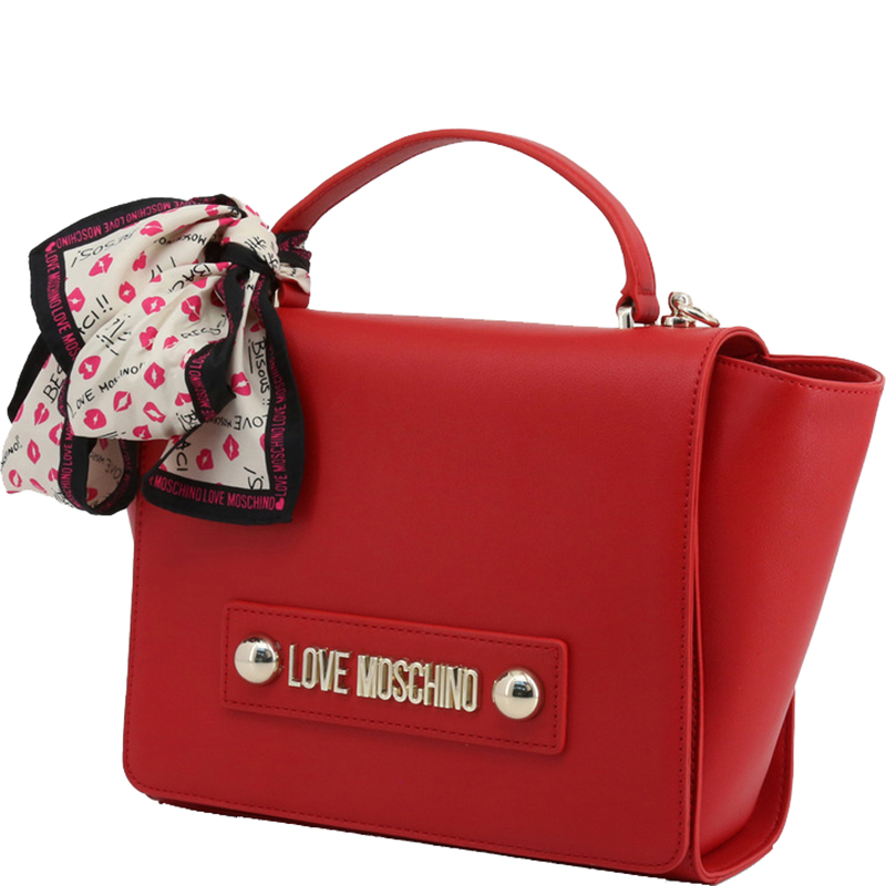 

Love Moschino Red Faux Leather Scarf Top Handle Bag