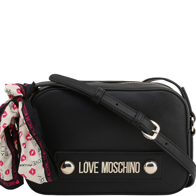 Love Moschino Black Faux Leather Scarf Crossbody Bag