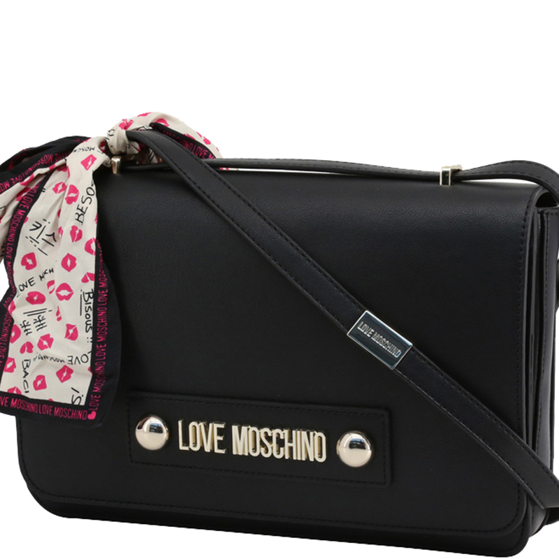 

Love Moschino Black Faux Leather Scarf Flap Shoulder Bag