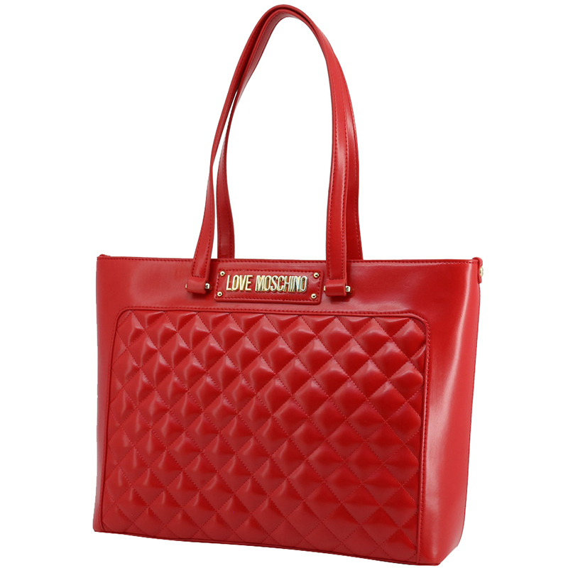 

Love Moschino Red Quilted Faux Leather Shopping Tote