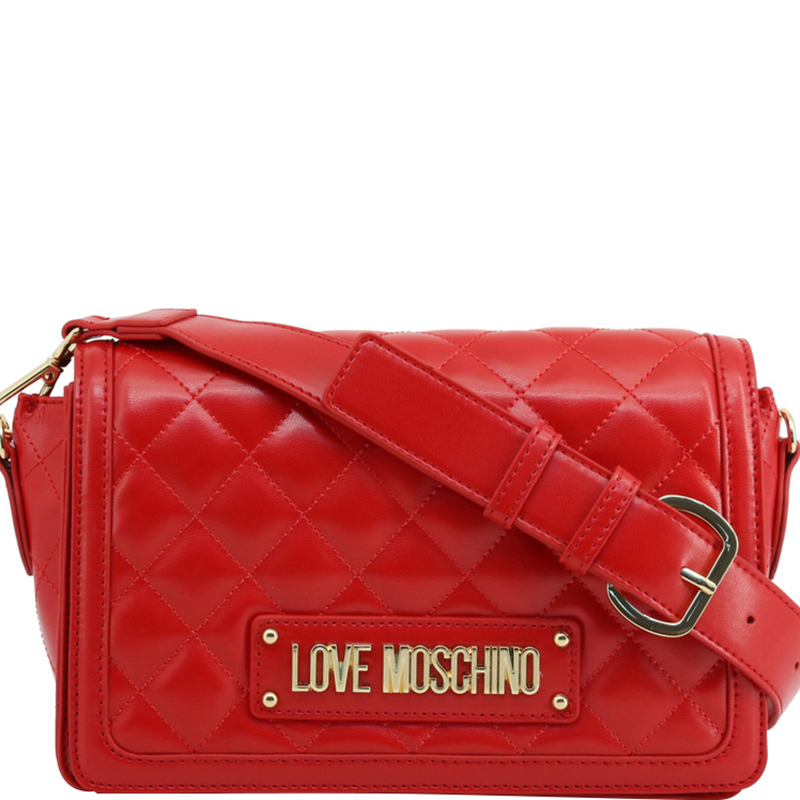 Love Moschino Red Quilted Faux Leather Crossbody Bag