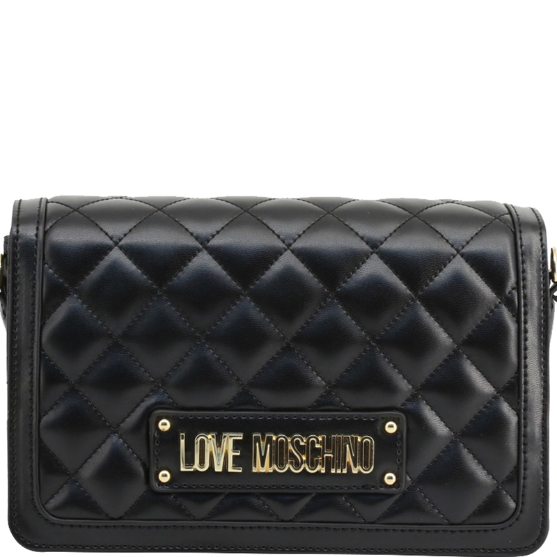 Pre Owned Love Moschino Black Quilted Faux Leather Crossbody Bag
