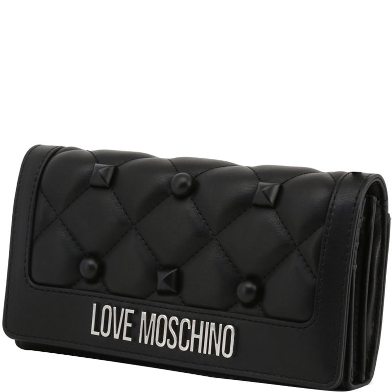 

Love Moschino Black Quilted Faux Leather Studded WOC Clutch Bag