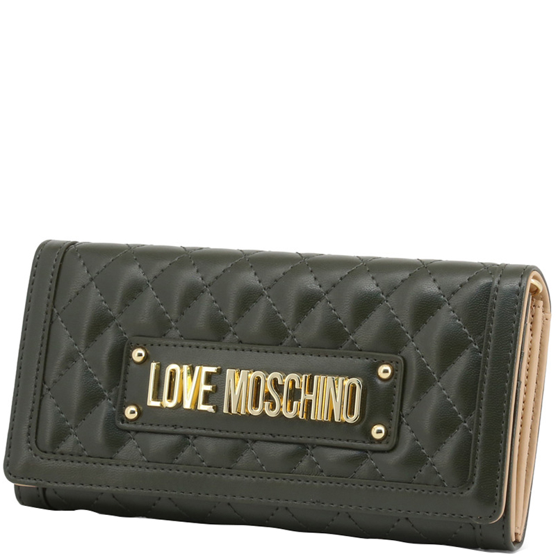 

Love Moschino Dark Green Quilted Faux Leather WOC Clutch Bag