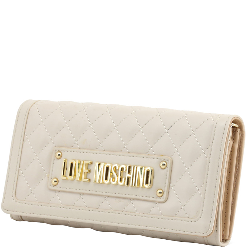 

Love Moschino White Quilted Faux Leather WOC Clutch Bag