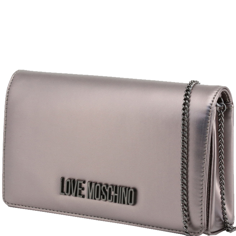 

Love Moschino Metallic Grey Faux Leather Clutch Bag