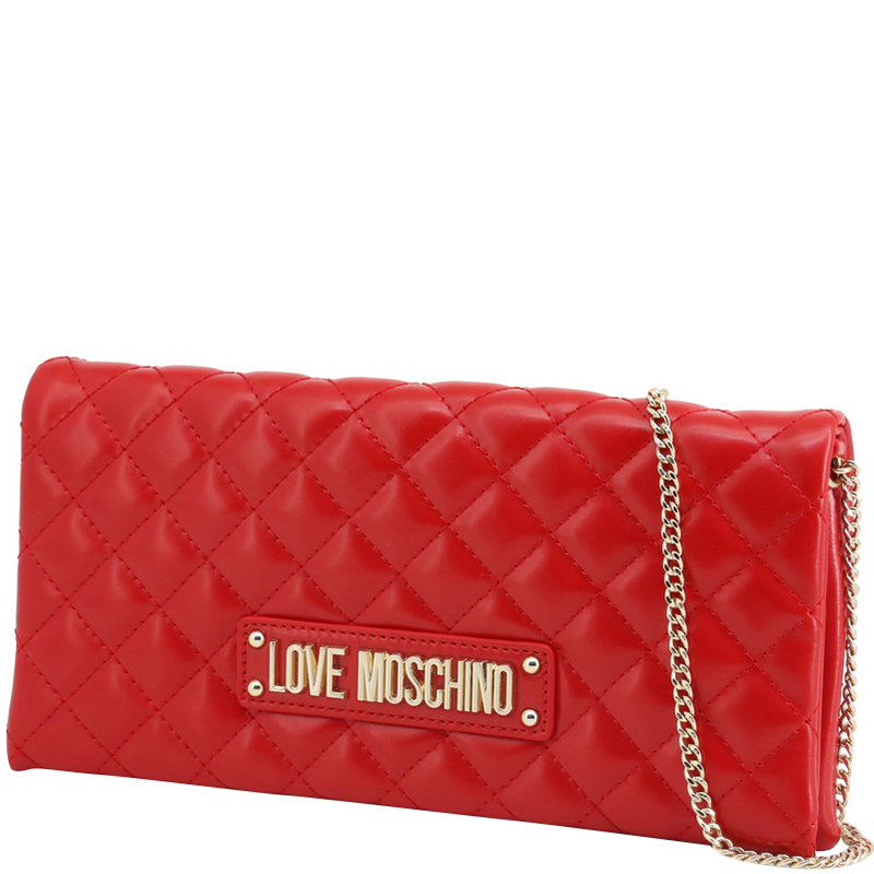 

Love Moschino Red Quilted Faux Leather Clutch Bag