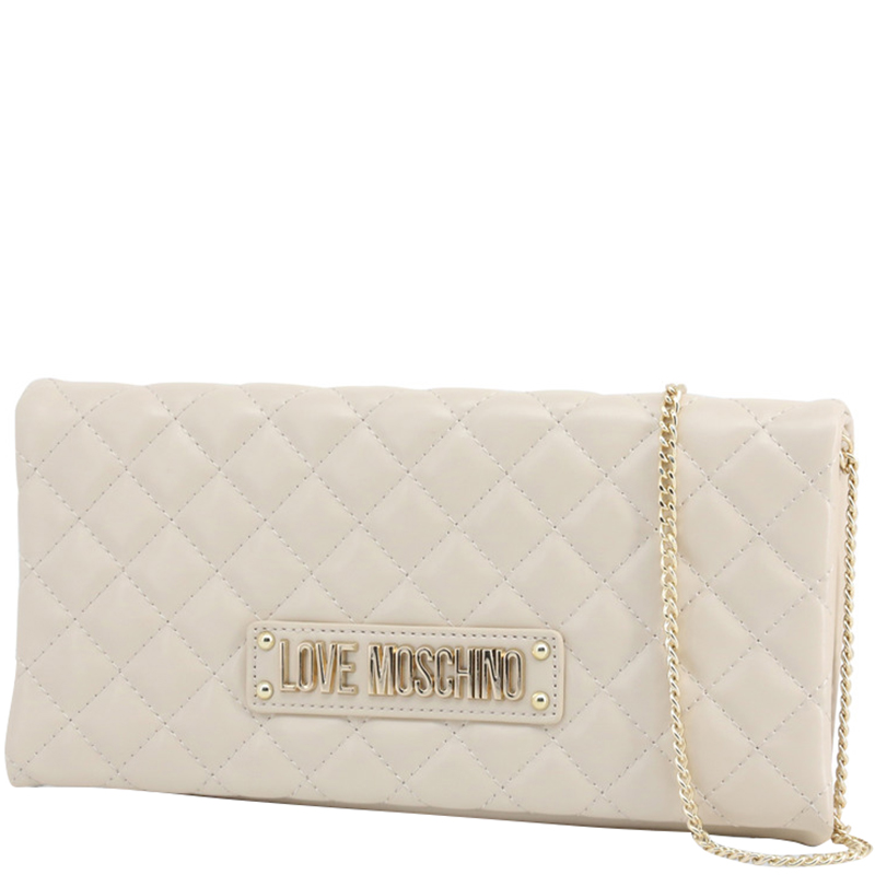 

Love Moschino White Quilted Faux Leather Clutch Bag