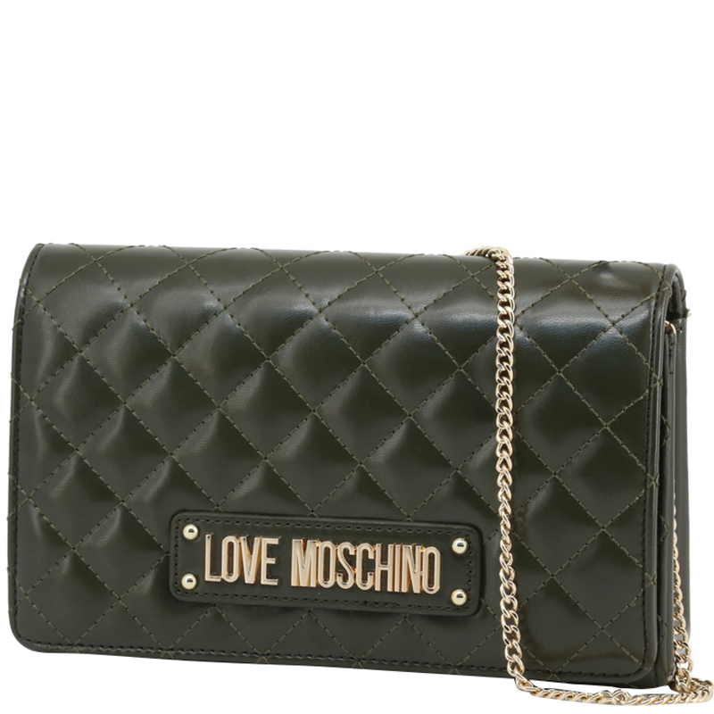 

Love Moschino Dark Green Quilted Faux Leather Clutch Bag