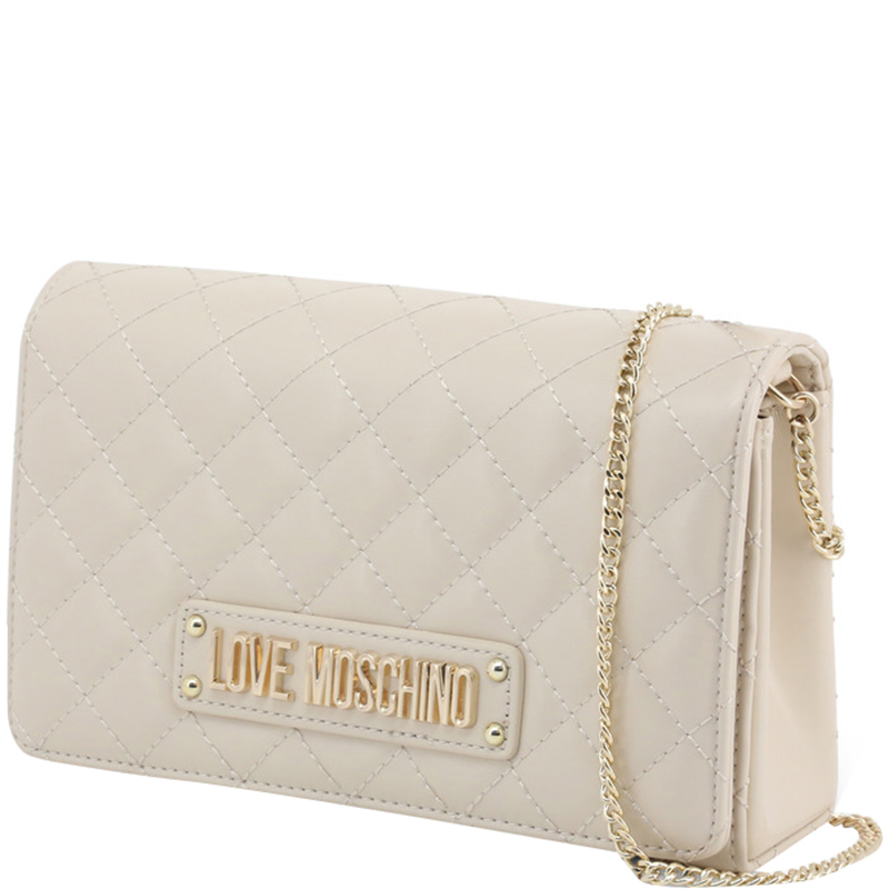 

Love Moschino White Quilted Faux Leather Clutch Bag