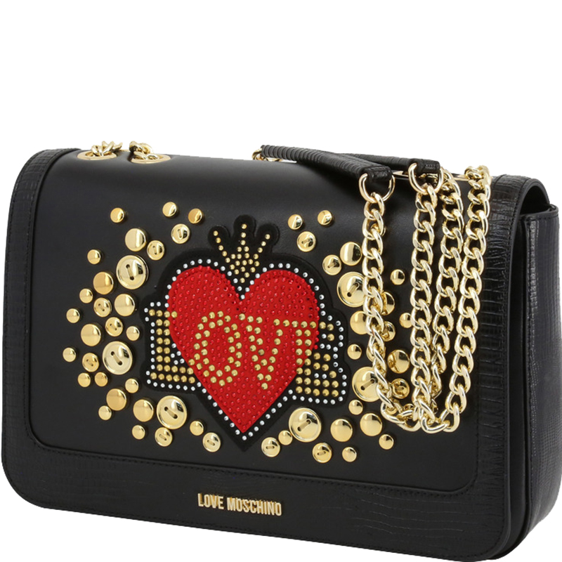 

Love Moschino Black Faux Leather Applique Chain Shoulder Bag