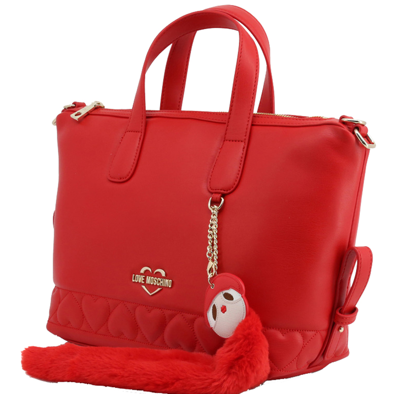 

Love Moschino Red Quilted Faux Leather Top Handle Bag