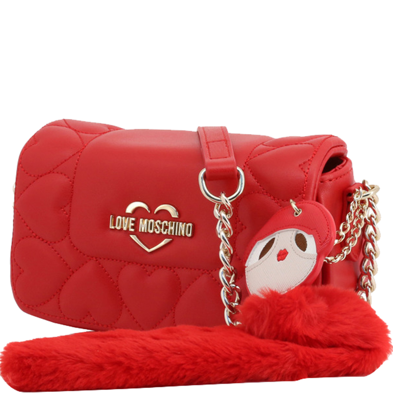 

Love Moschino Red Faux Leather Heart Embossed Crossbody Bag