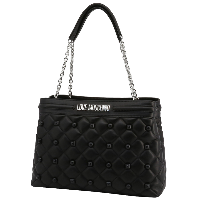 

Love Moschino Black Quilted Faux Leather Studded Tote