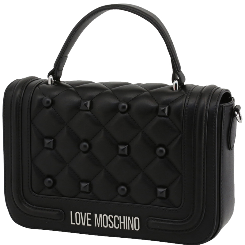 

Love Moschino Black Quilted Faux Leather Studded Top Handle Bag