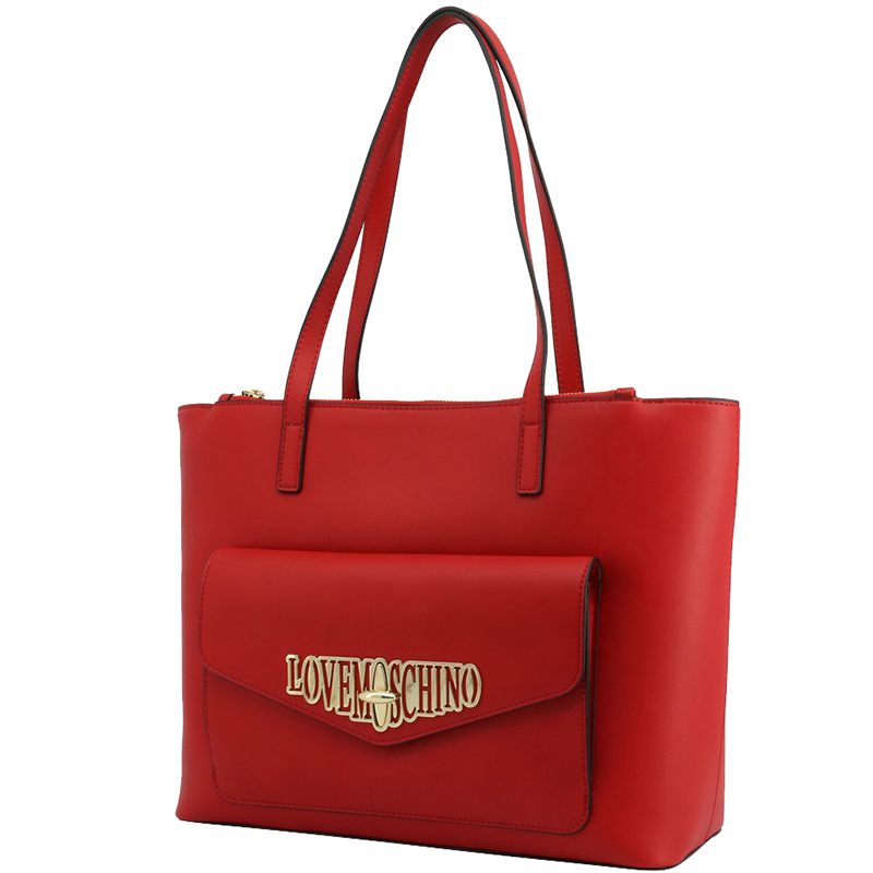 

Love Moschino Red Faux Leather Pocket Shopping Tote