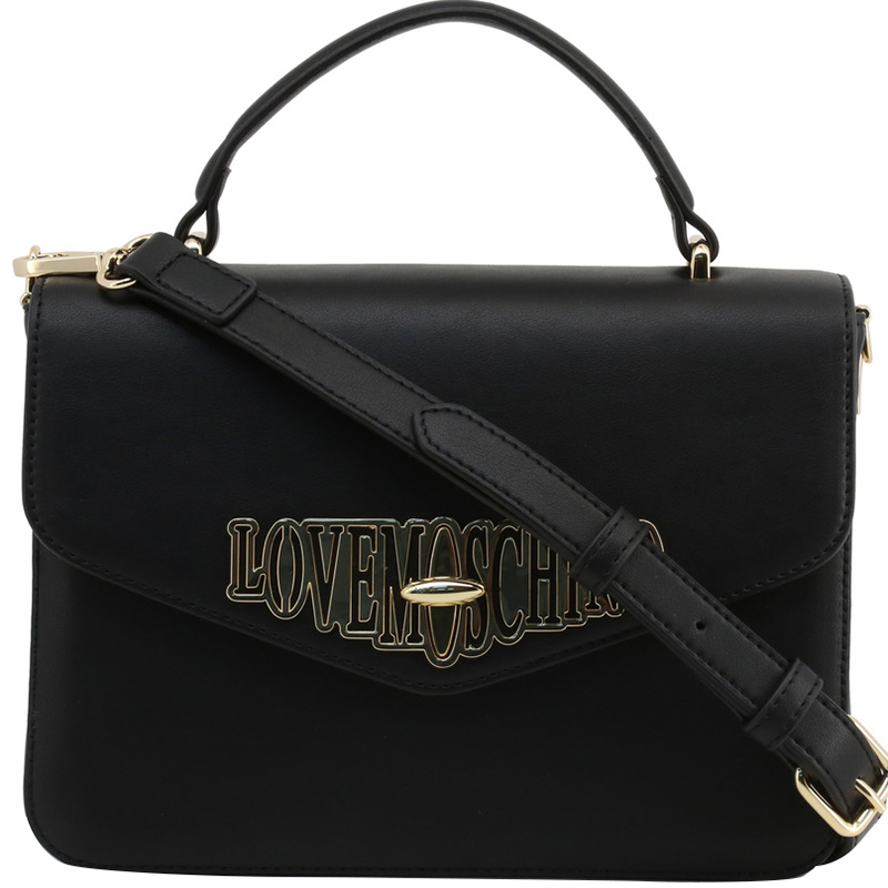 Pre Owned Love Moschino Black Faux Leather Top Handle Bag
