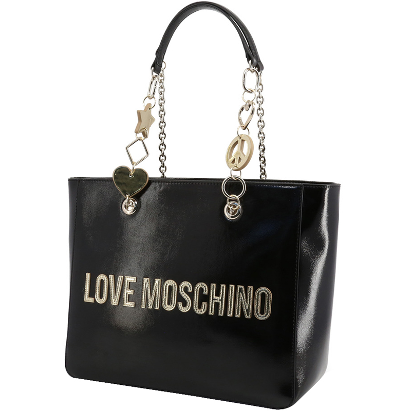 

Love Moschino Black Faux Shiny Leather Tote