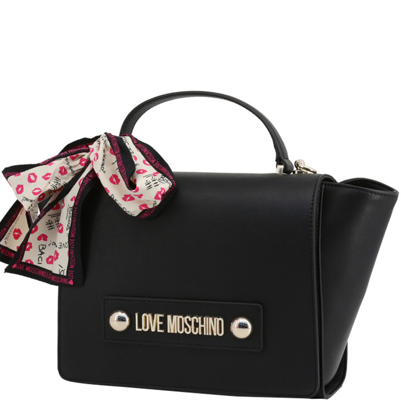 

Love Moschino Black Faux Leather Scarf Top Handle Bag