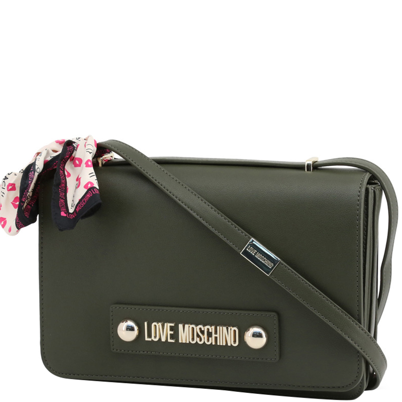 

Love Moschino Dark Green Faux Leather Scarf Flap Shoulder Bag