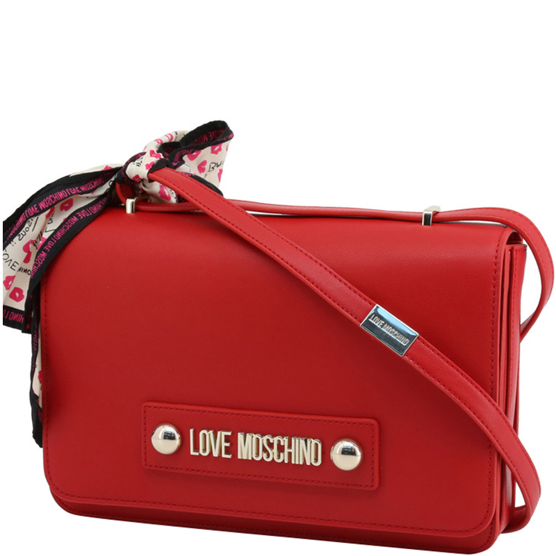 

Love Moschino Red Faux Leather Scarf Flap Shoulder Bag