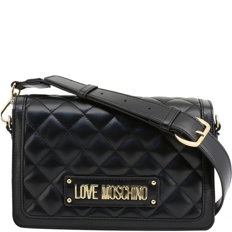 Love Moschino Black Quilted Faux Leather Crossbody Bag Moschino Jeans ...