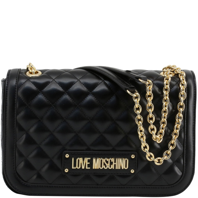 Pre Owned Love Moschino Black Quilted Faux Leather Chain Shoulder Bag