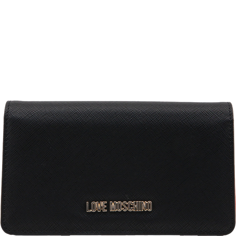 Pre Owned Love Moschino Black Faux Leather Flap Wallet