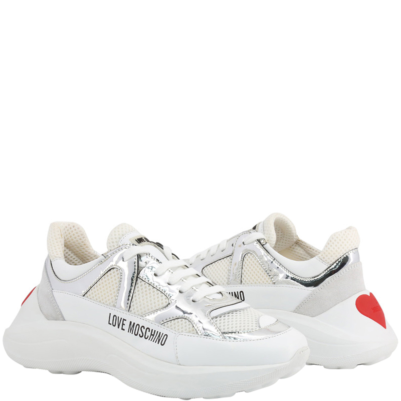 

Love Moschino White Faux Leather and Fabric Sneakers Size