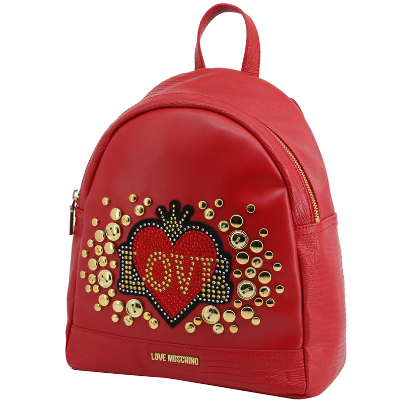 

Love Moschino Red Faux Leather Applique Backpack