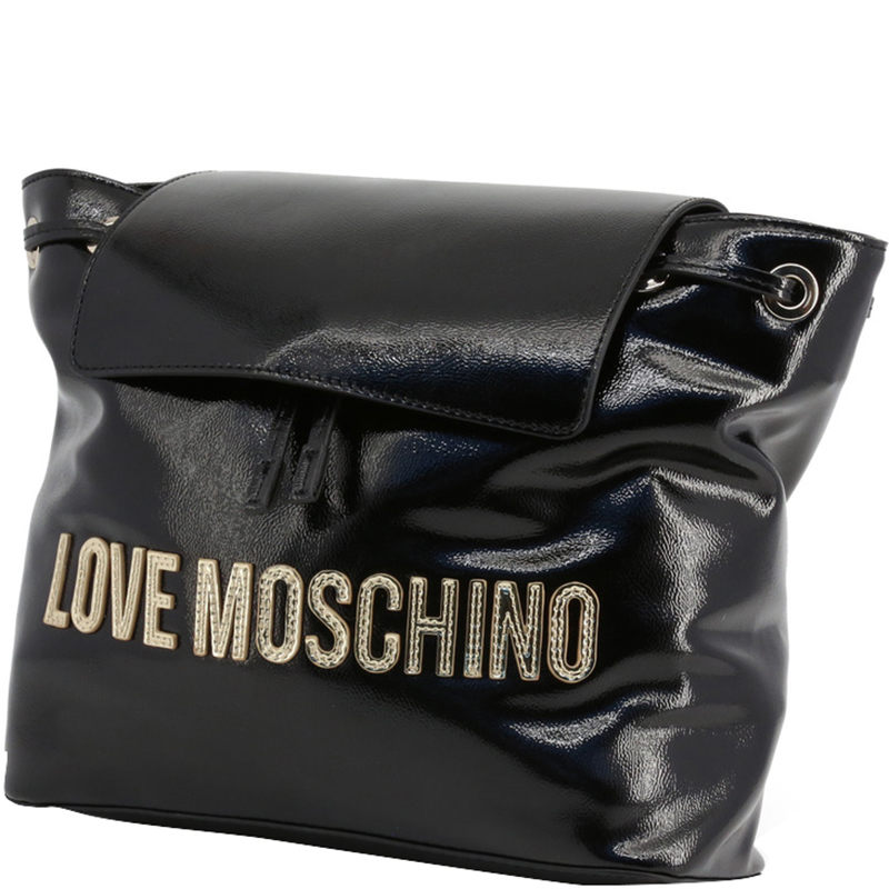 

Love Moschino Black Faux Shiny Leather Backpack