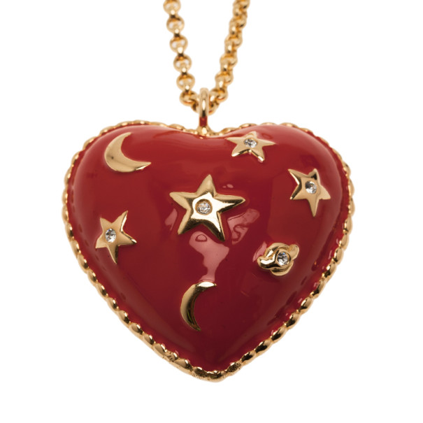 Pre Owned Moschino Moon and Stars Heart Red Pendant Necklace