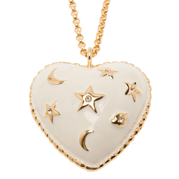 Moschino Moon and Stars Heart White Pendant Necklace