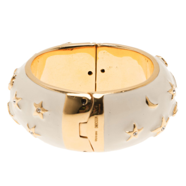 Pre Owned Moschino Moon and Stars Wide White Bangle 17CM