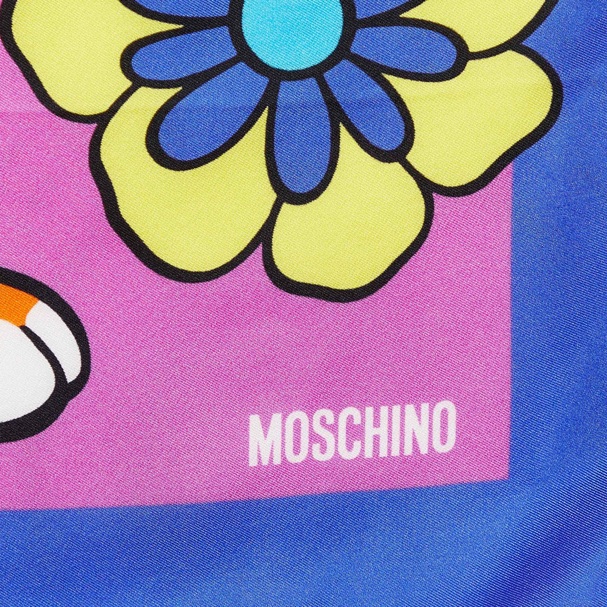 Moschino Multicolor Tiger Printed Silk Square Scarf 