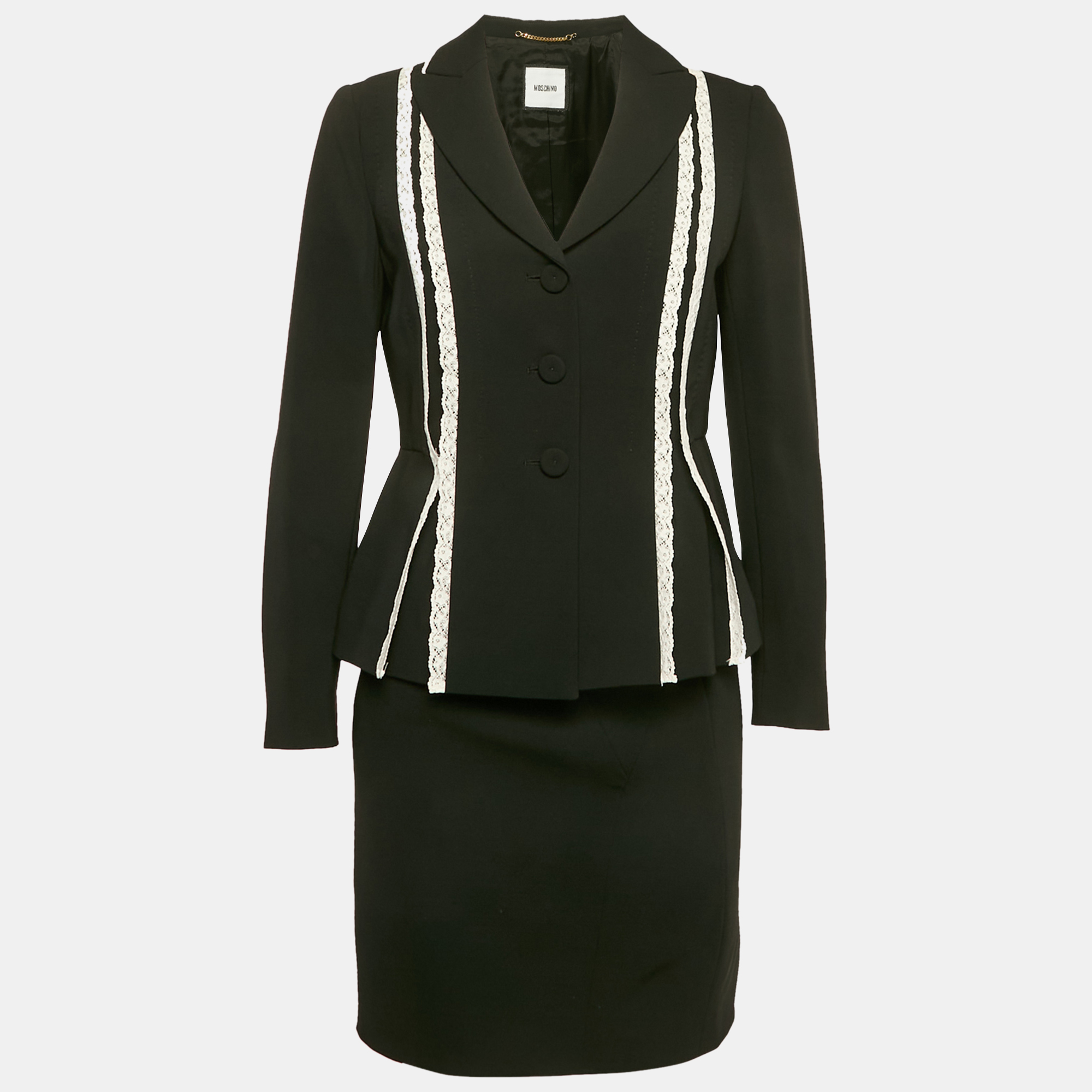

Moschino Black Lace Trim Crepe Jacket and Skirt M/S