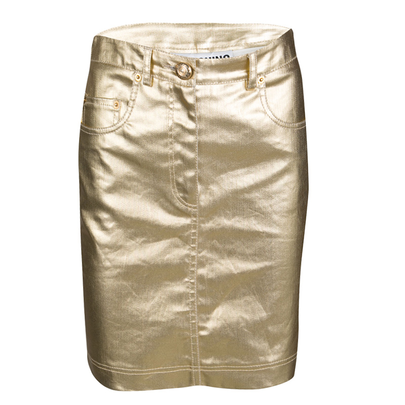 Moschino Couture Gold Foil Coated Denim Skirt S