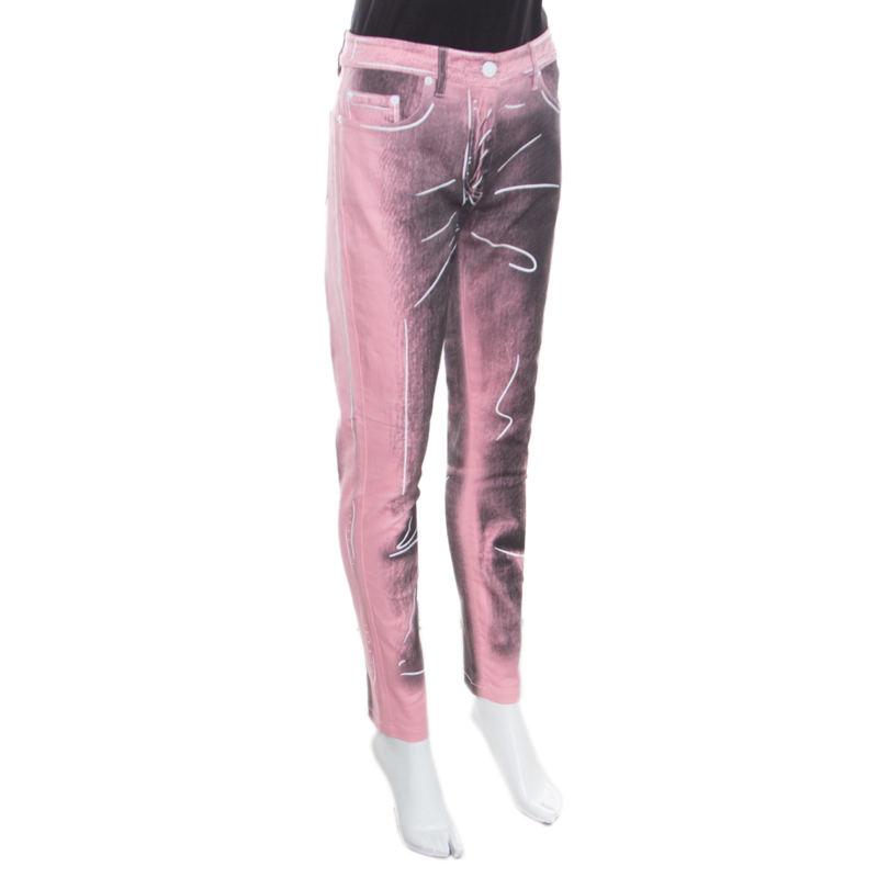 

Moschino Couture Pink and Black Printed Slim Fit Jeans