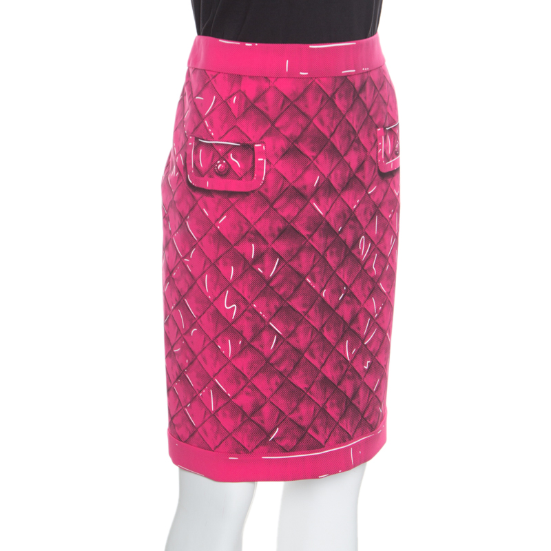 

Moschino Couture Pink Trompe-L'oeil Printed Crepe Pencil Skirt