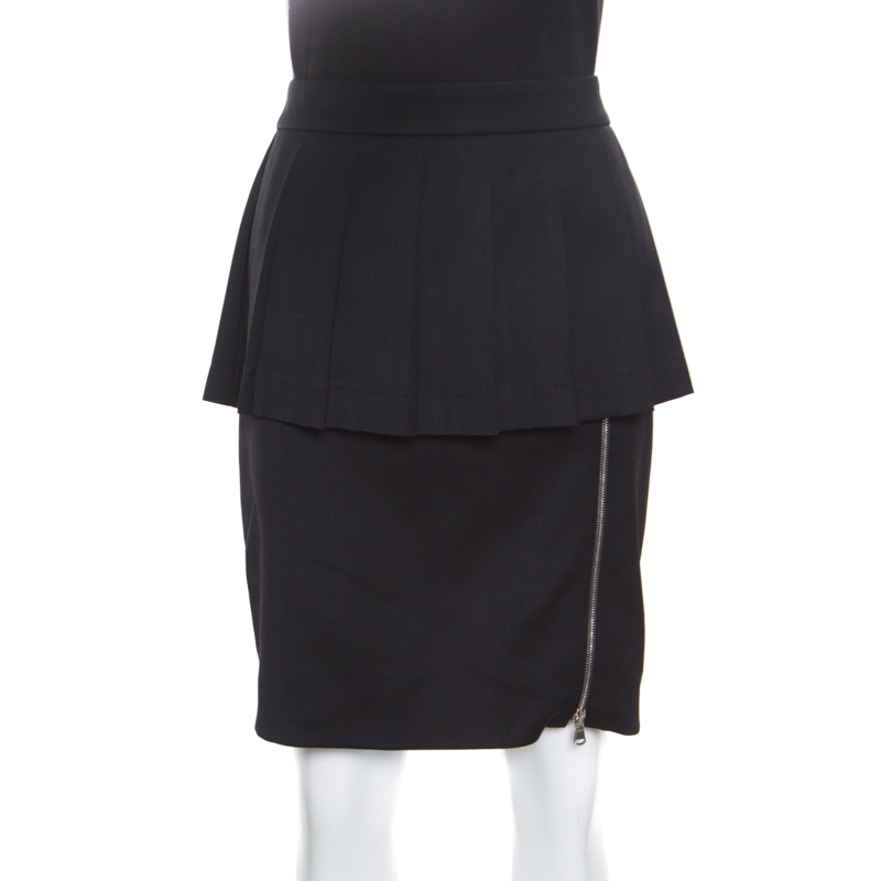 Pre Owned Moschino Couture Black Wool Zip Detail Peplum Skirt M