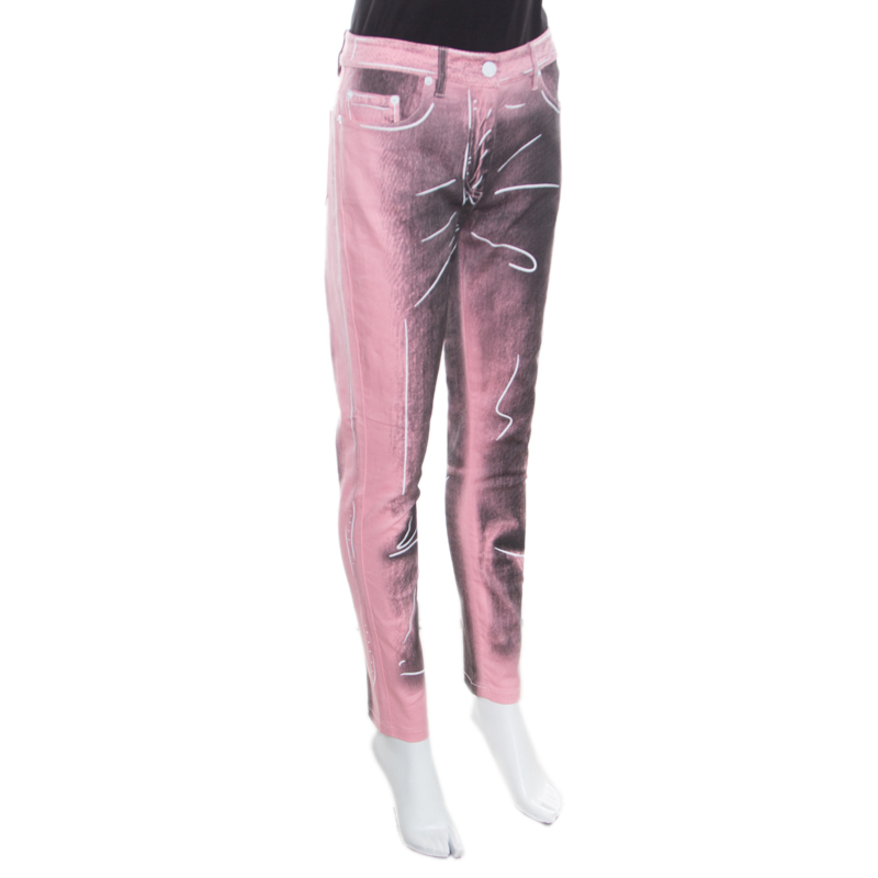 

Moschino Couture Pink Trompe-L'oeil Denim Printed Skinny Jeans
