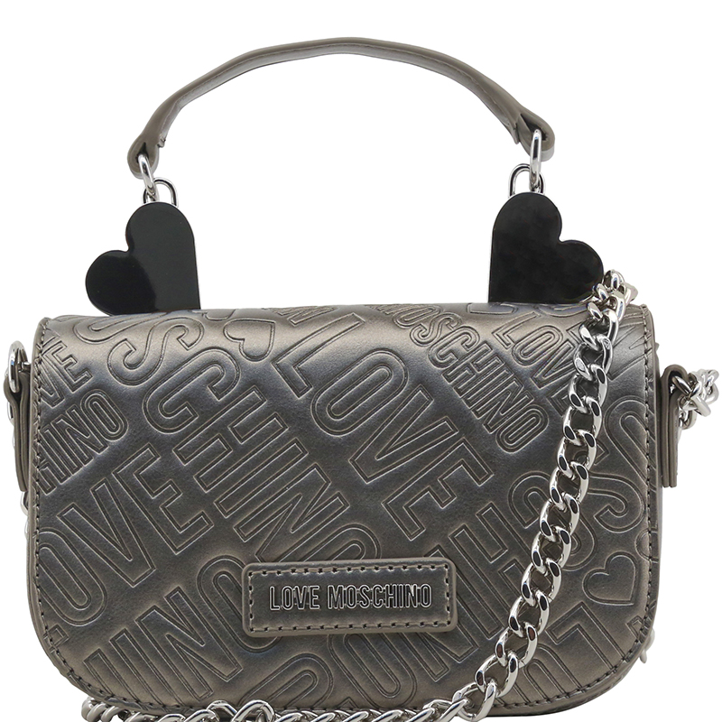 Pre Owned Love Moschino Grey Embossed Leather Top Handle Bag