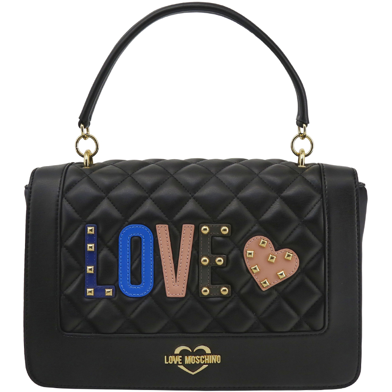 Love Moschino Black Quilted Leather "LOVE" Top Handle Bag