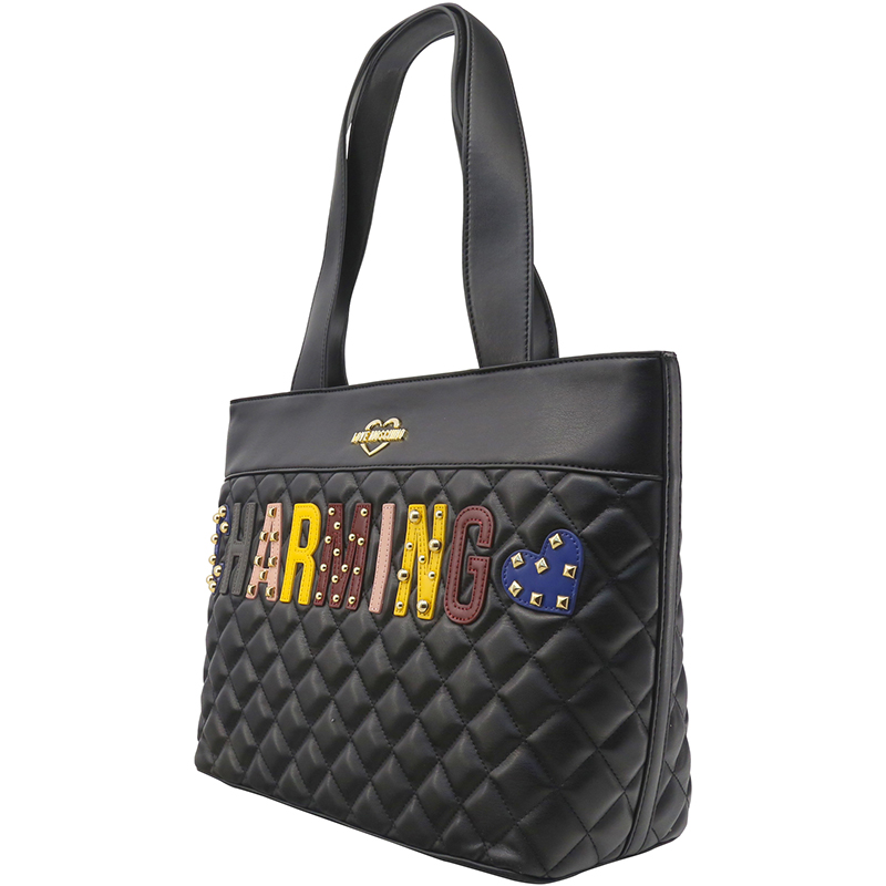

Love Moschino Black Faux Quilted Leather "CHARMING" Shopping Tote