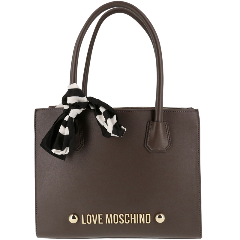 Pre Owned Love Moschino Grey Leather Scarf Double Handle Tote