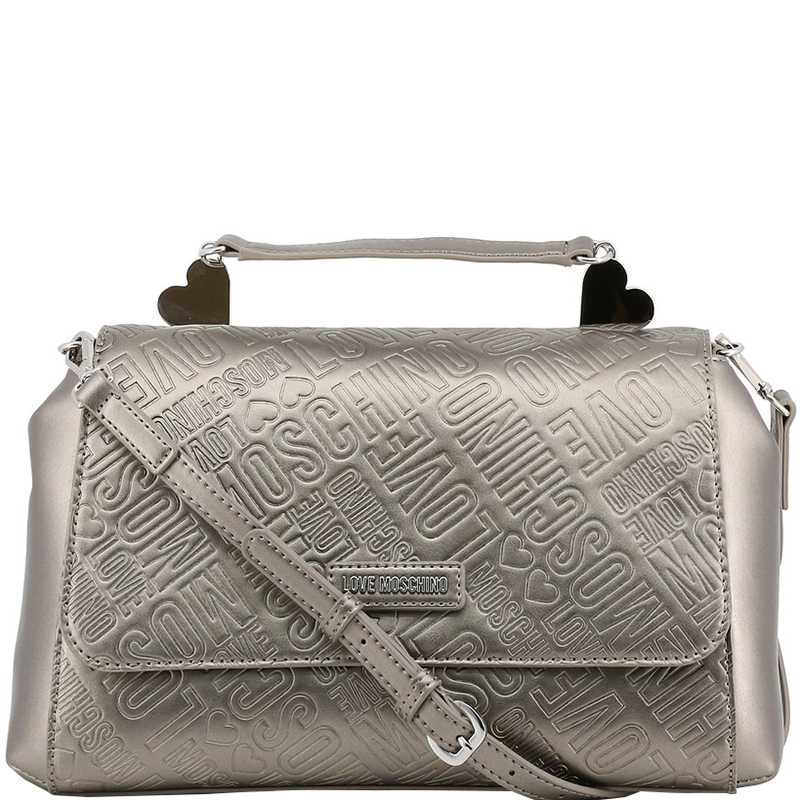 Love Moschino Grey Embossed Logo Leather Top Handle Satchel Bag