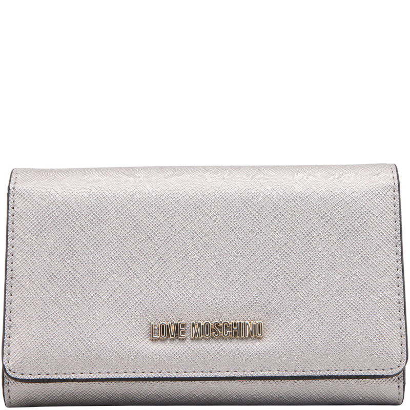 Pre Owned Love Moschino Silver Faux Leather Continental Wallet
