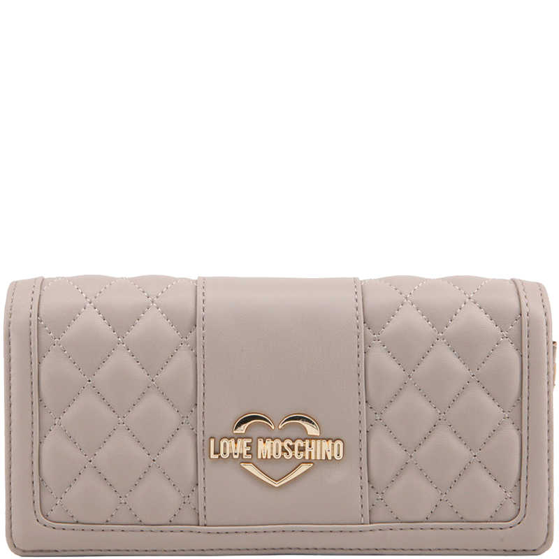Pre Owned Love Moschino Taupe Quilted Leather WOC Clutch Bag